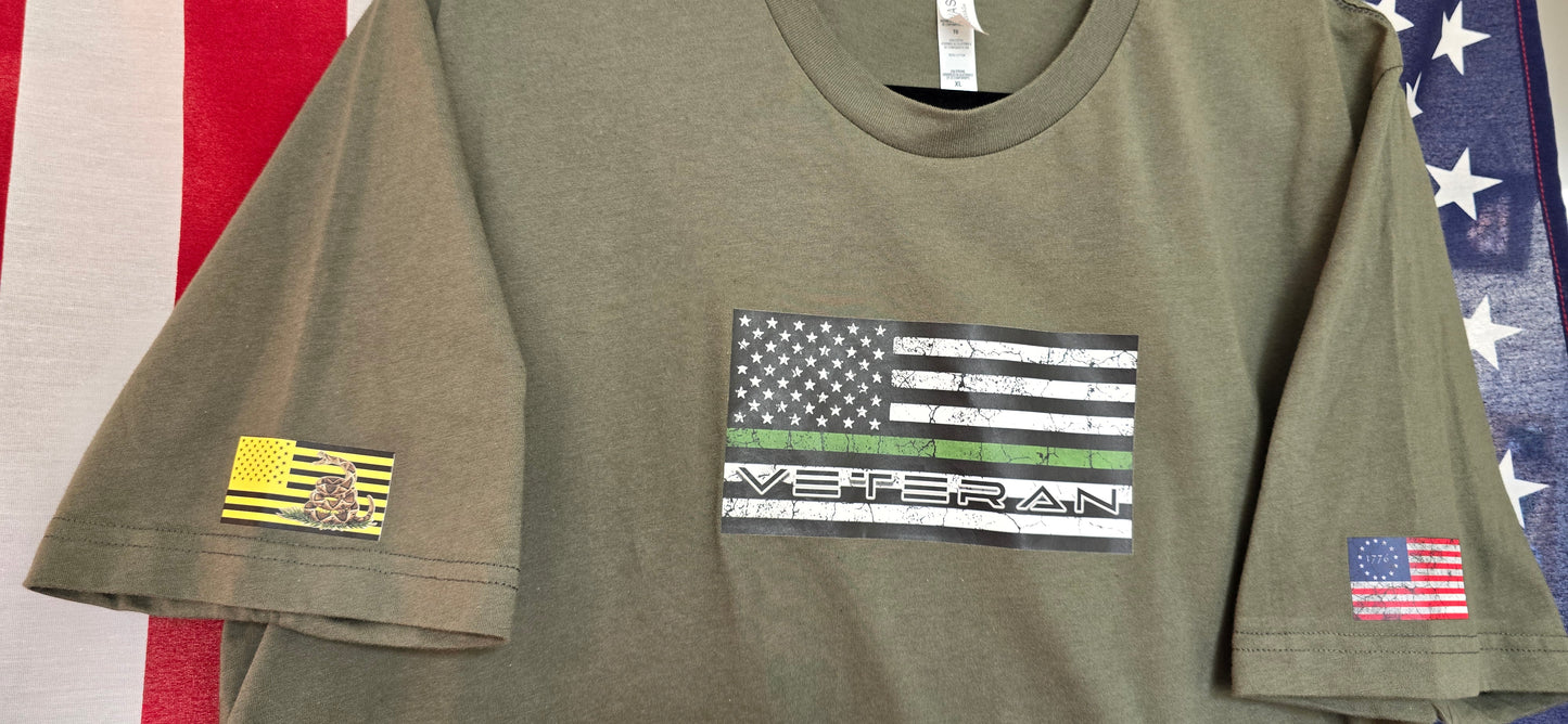 Veteran Green Stripe Flag Tee (Faded)